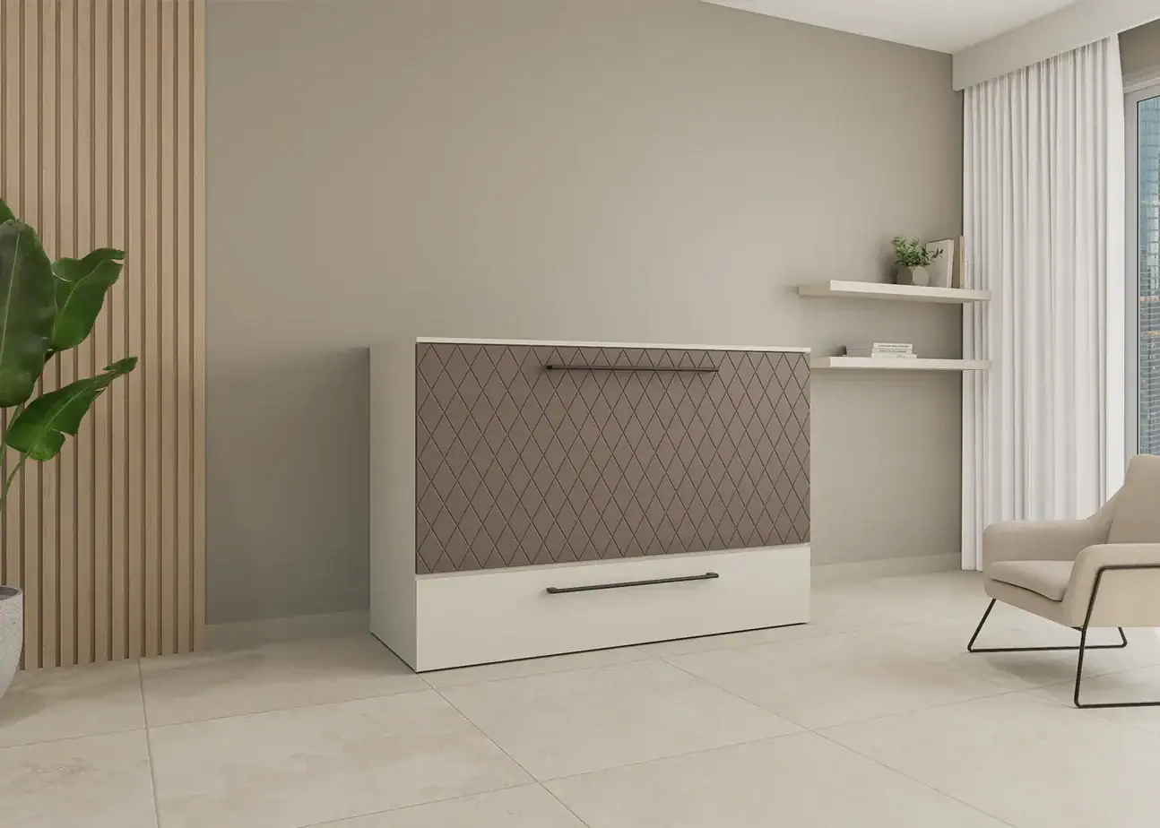 Lit Cabinet autoportant Livingchy Prisma beige et Solace mat en thermoplastique avec relief de losange fermé